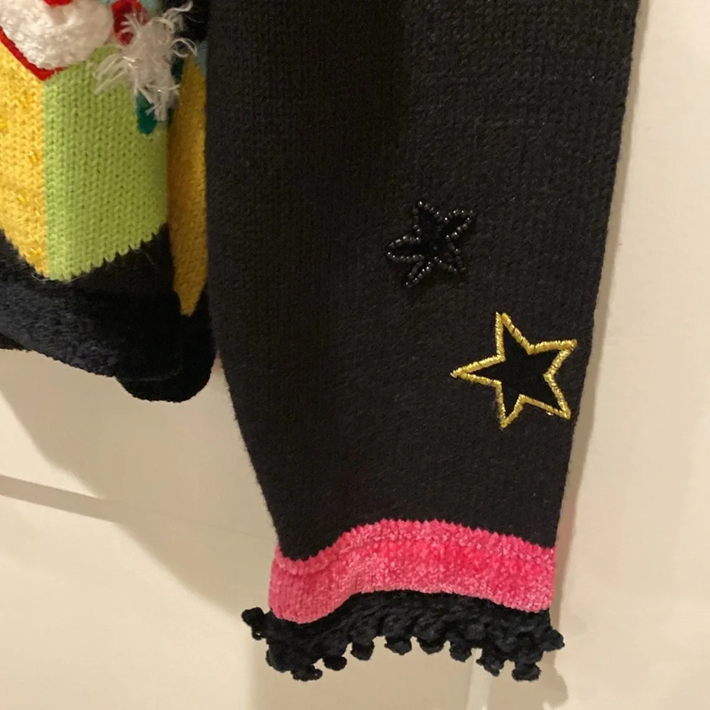 Berek Christmas Sweater.  Fringe around neck.  Presents on front‎ of sweater. - Picture 3 of 8